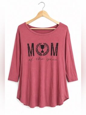 Zip Code Mom of the Year Tunic Top Petite XL Pink Rayon Spandex‎ Graphic NWT